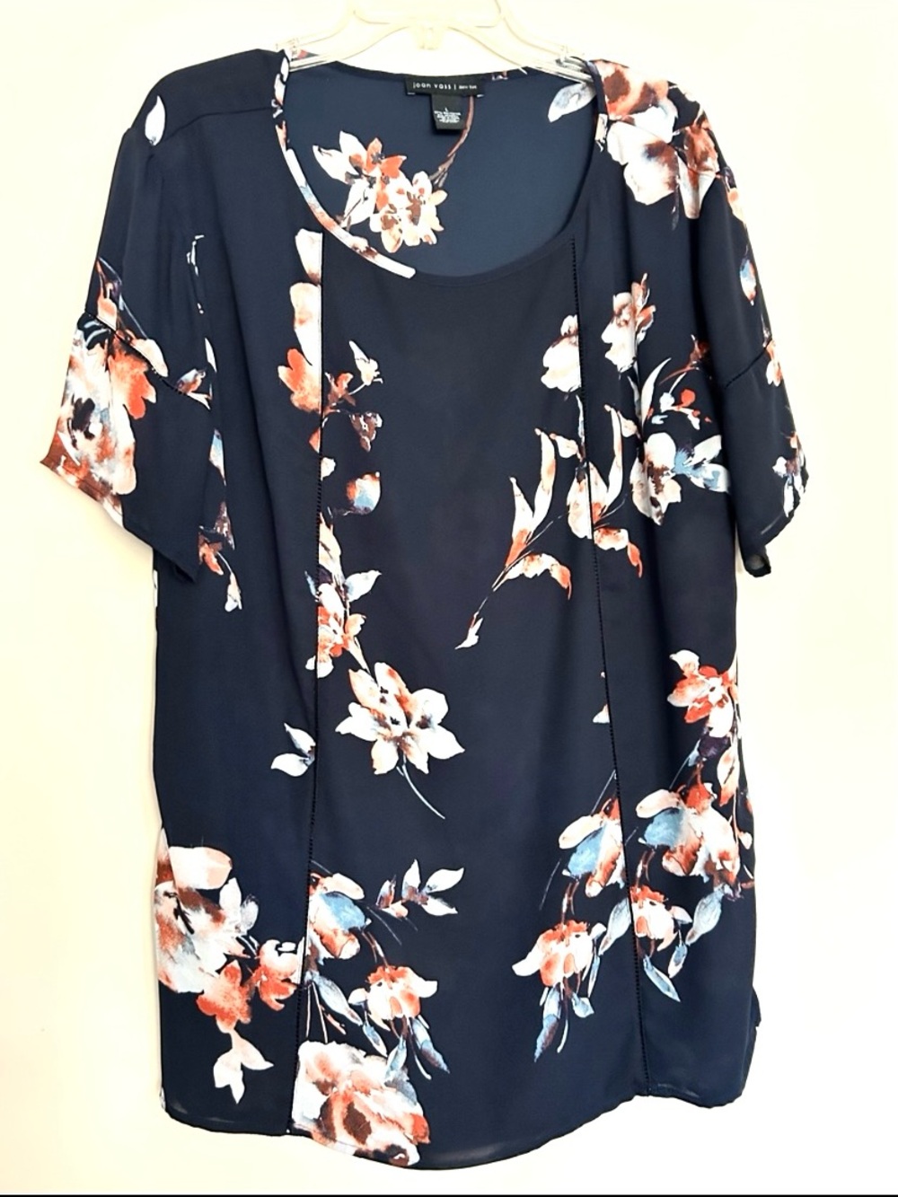 Joan Vass Women’s Navy Floral Short-Sleeve Blouse